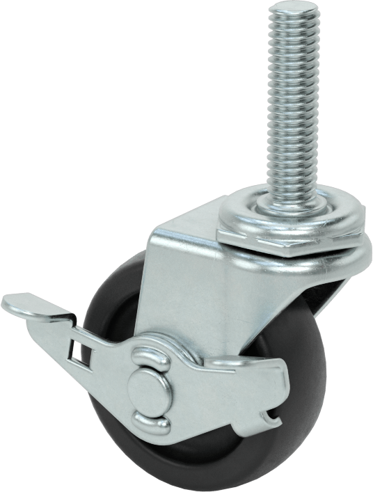 Dişli Saplı Döner Tekerlek, Frenli, Düşük Profilli, 3/8"-16 Diş, 2" 80D Kauçuk Tekerlek