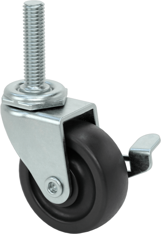 Dişli Saplı Döner Tekerlek, Frenli, Düşük Profilli, 3/8"-16 Diş, 2" 80D Kauçuk Tekerlek