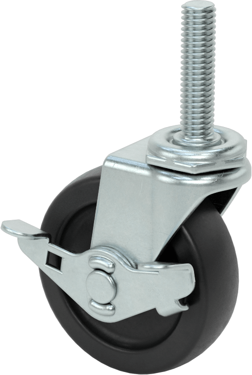 Dişli Saplı Döner Tekerlek, 3/8“-16 Diş, Frenli ve 2-1/2” Çap 80D Kauçuk Tekerlek