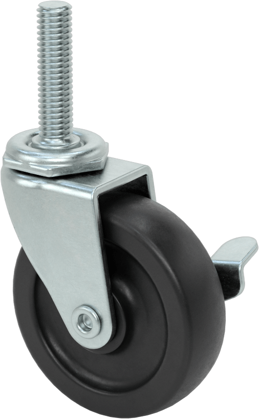 Dişli Saplı Döner Tekerlek, 3/8“-16 Diş, Frenli ve 2-1/2” Çap 80D Kauçuk Tekerlek