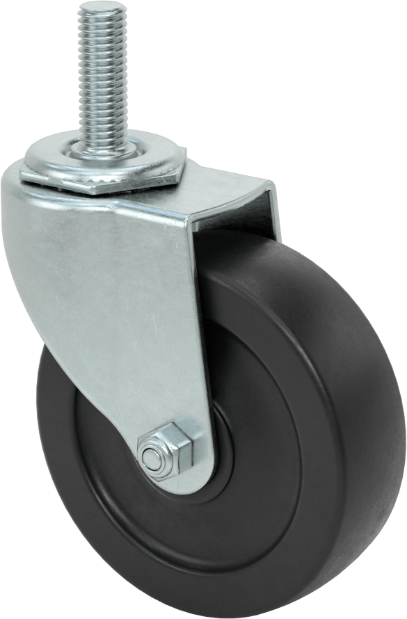 Dişli Saplı Döner Tekerlek, 1/2“-13 Diş x 1-1/2” Uzunlukta ve 4" Çaplı 80A Kauçuk Tekerlek