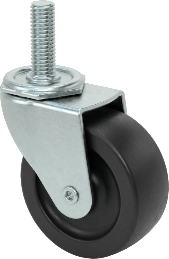 Dişli Saplı Döner Tekerlek, 1/2“-13 Dişli x 1-1/2” Uzun Mil ve 3" Çaplı Sert Kauçuk Tekerlek