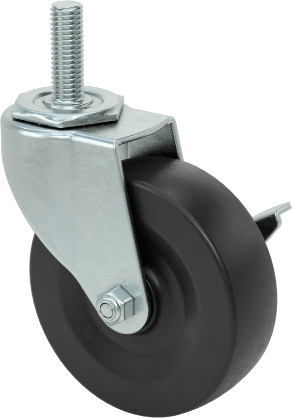 Dişli Saplı Döner Tekerlek, 1/2“-13 Dişli, Frenli ve 4” Çaplı 80A Kauçuk Tekerlek