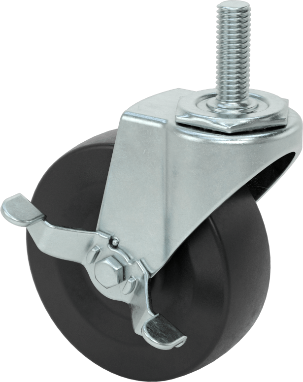Dişli Saplı Döner Tekerlek, 1/2“-13 Dişli, Frenli ve 4” Çaplı 80A Kauçuk Tekerlek