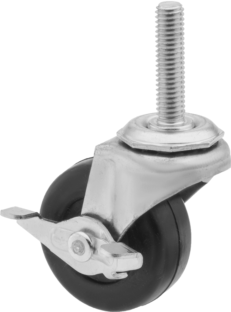 Dişli Saplı Döner Tekerlek, Frenli, Düşük Profilli, 3/8"-16 Diş, 2" 80A Lastik Tekerlek