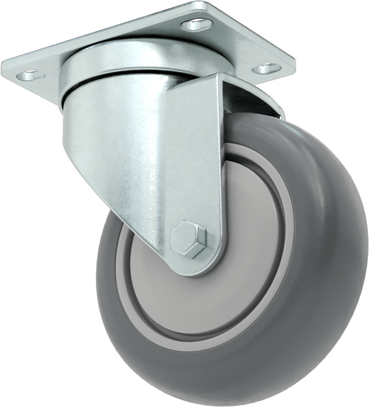 Mighty-Lite Tekerlek, 3-5/8“ x 2-1/2” Plaka, 4 inç Çapında 80A Kauçuk Tekerlekli Döner Ayak
