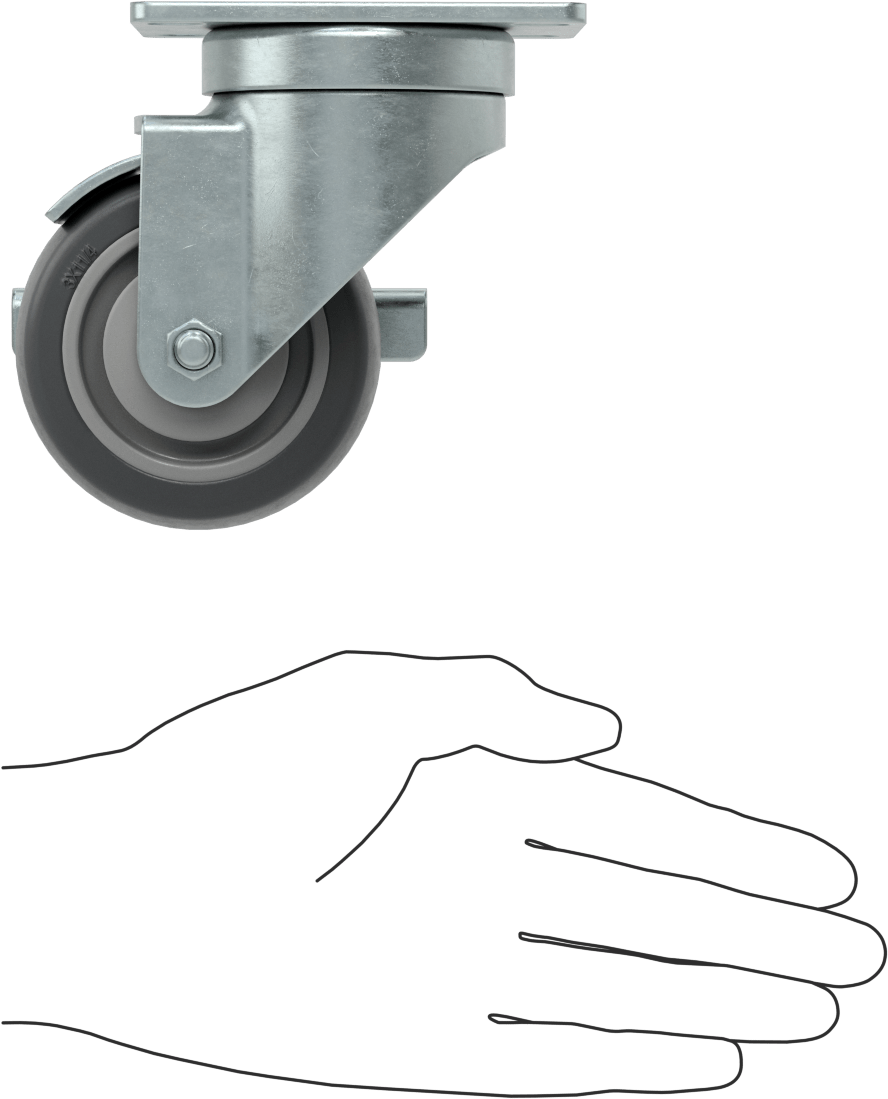 Mighty-Lite Tekerlek, 3-5/8“ x 2-1/2” Plaka, Frenli ve 3" 80A Kauçuk Tekerlekli Döner Tekerlek