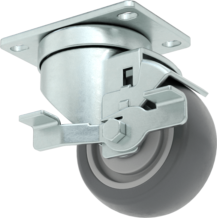 Mighty-Lite Tekerlek, 3-5/8“ x 2-1/2” Plaka, Frenli ve 3" 80A Kauçuk Tekerlekli Döner Tekerlek
