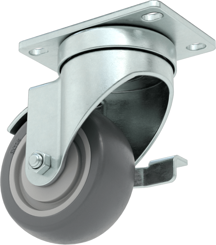 Mighty-Lite Tekerlek, 3-5/8“ x 2-1/2” Plaka, Frenli ve 3" 80A Kauçuk Tekerlekli Döner Tekerlek