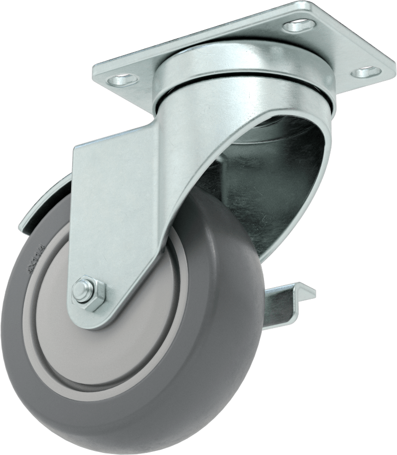 Mighty-Lite Tekerlek, 3-5/8“ x 2-1/2” Plaka, Frenli ve 4" 80A Lastik Tekerlekli Döner Tekerlek
