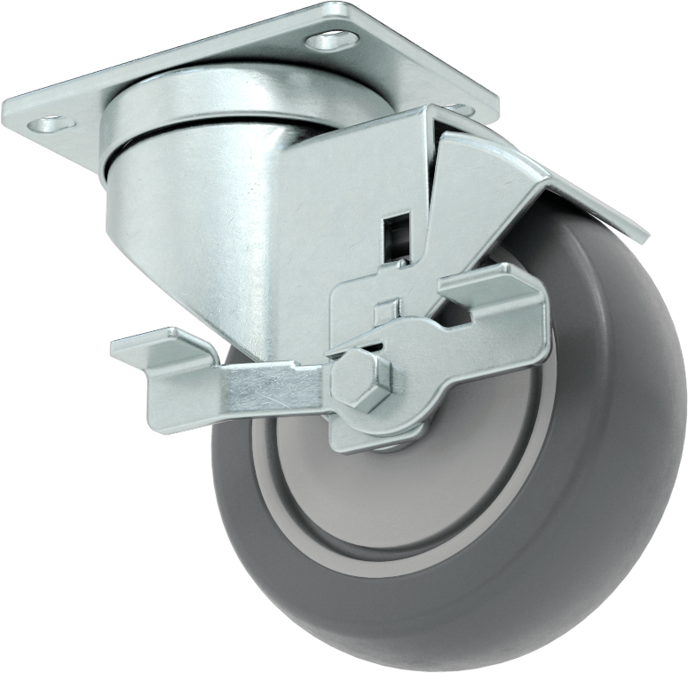 Mighty-Lite Tekerlek, 3-5/8“ x 2-1/2” Plaka, Frenli ve 4" 80A Lastik Tekerlekli Döner Tekerlek