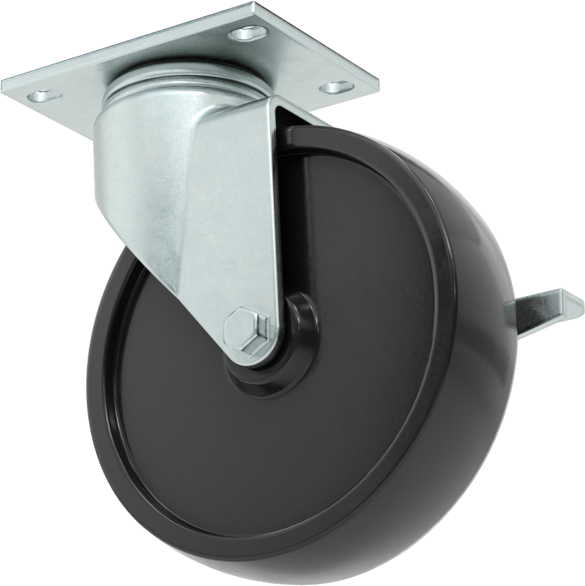 Mighty-Lite Tekerlek, 3-5/8“ x 2-1/2” Plaka, Frenli Döner Tekerlek ve 5 inç 80A Kauçuk Tekerlek