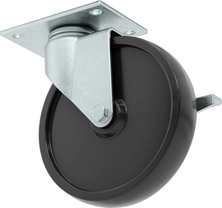 Mighty-Lite Tekerlek, 3-3/4“ x 2-1/2” Plaka, Frenli Döner Tekerlek ve 5 inç 80A Kauçuk Tekerlek