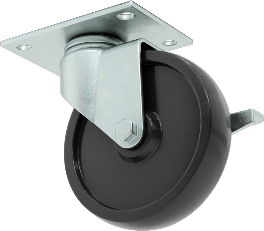 Mighty-Lite Tekerlek, 3-3/4“ x 2-1/2” Plaka, Frenli ve 4" 80D Kauçuk Tekerlekli Döner Tekerlek