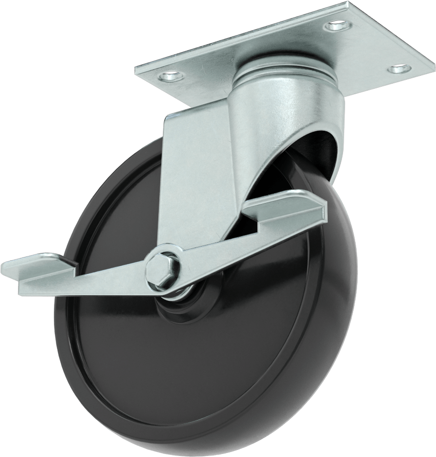 Mighty-Lite Tekerlek, 3-3/4“ x 2-1/2” Plaka, Frenli Döner Tekerlek ve 5 inç 80D Kauçuk Tekerlek