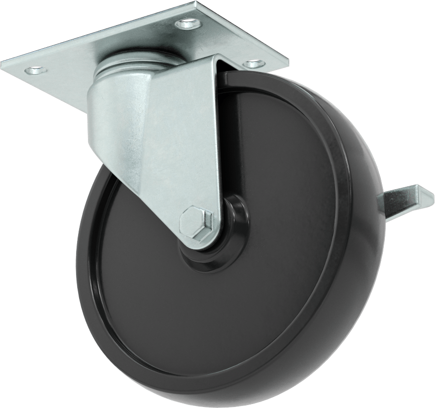 Mighty-Lite Tekerlek, 3-3/4“ x 2-1/2” Plaka, Frenli Döner Tekerlek ve 5 inç 80D Kauçuk Tekerlek