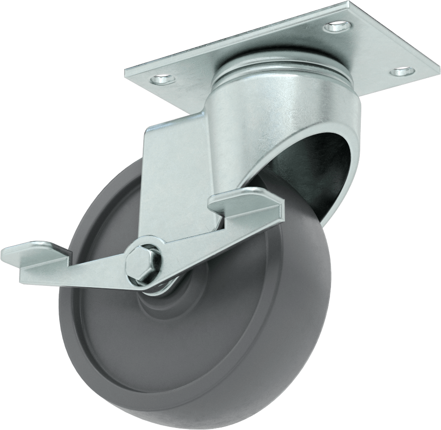 Mighty-Lite Tekerlek, 3-3/4“ x 2-1/2” Plaka, Frenli ve 4 inç 60A Kauçuk Tekerlekli Döner Tekerlek