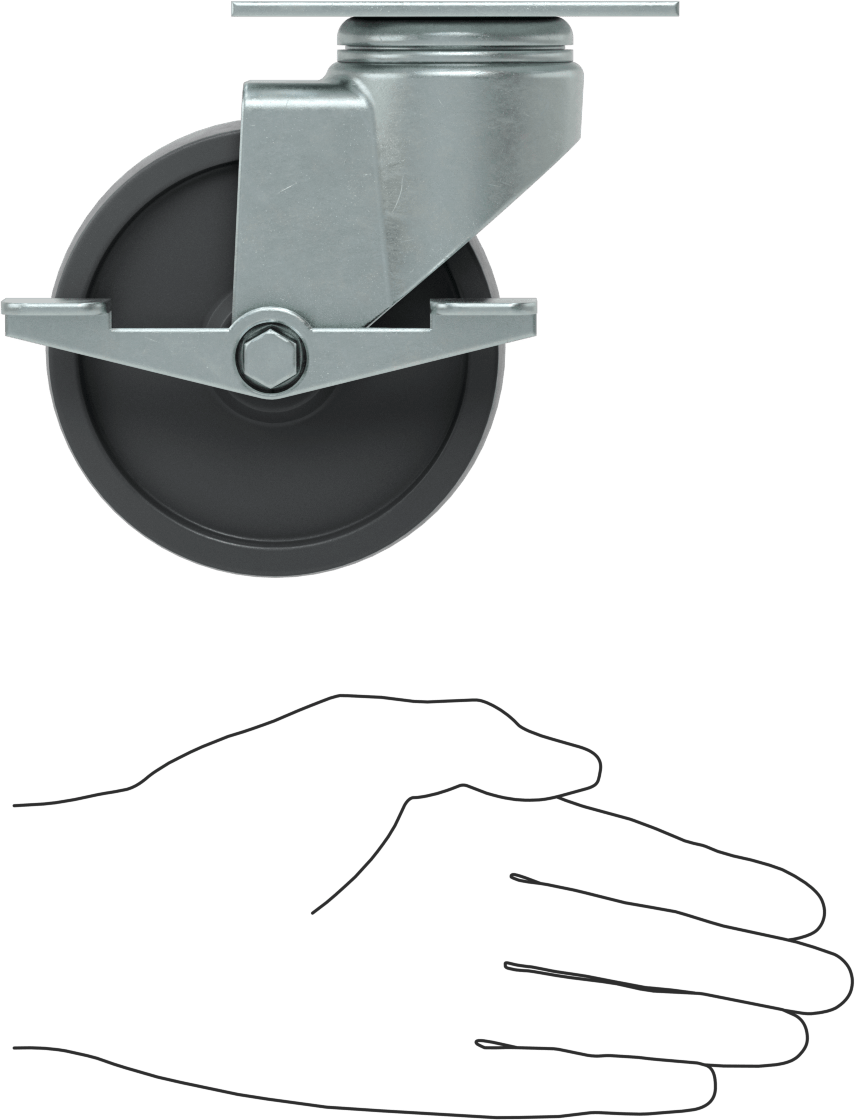 Mighty-Lite Tekerlek, 3-3/4“ x 2-1/2” Plaka, Frenli ve 4 inç 60A Kauçuk Tekerlekli Döner Tekerlek