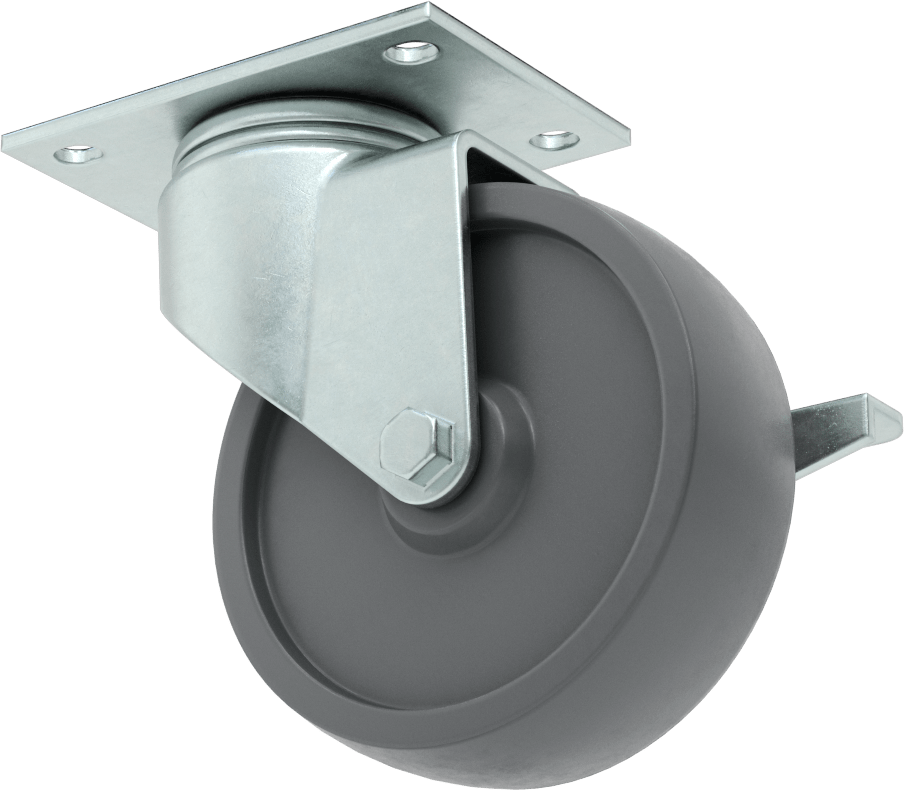 Mighty-Lite Tekerlek, 3-3/4“ x 2-1/2” Plaka, Frenli ve 4 inç 60A Kauçuk Tekerlekli Döner Tekerlek
