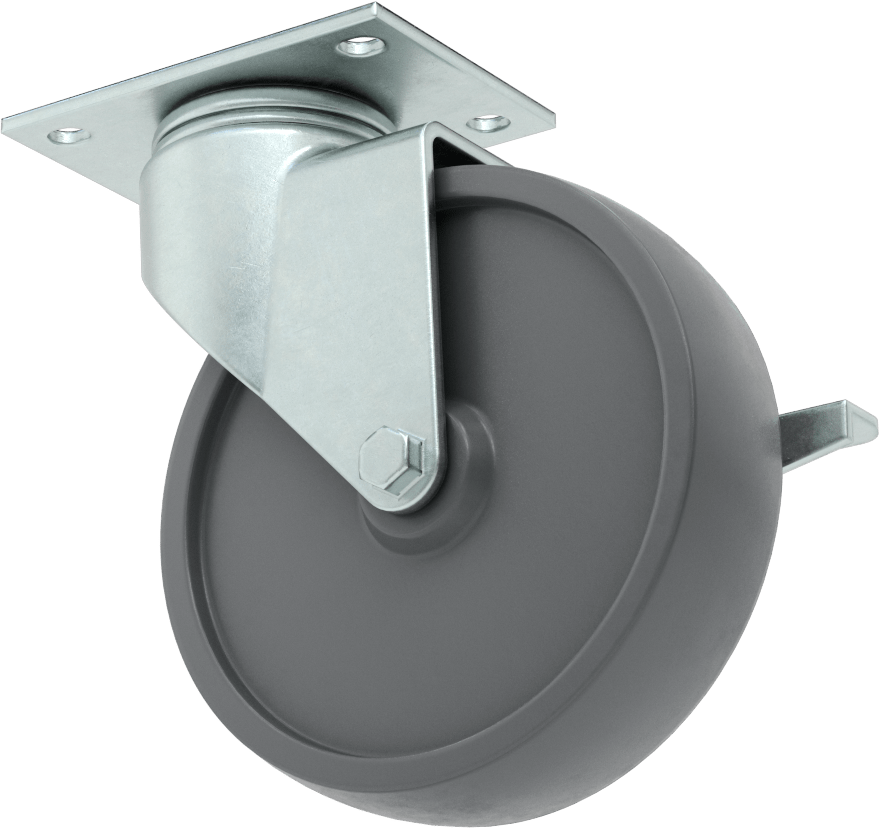 Mighty-Lite Tekerlek, 3-3/4“ x 2-1/2” Plaka, Frenli ve 5" 60A Lastik Tekerlekli Döner Tekerlek