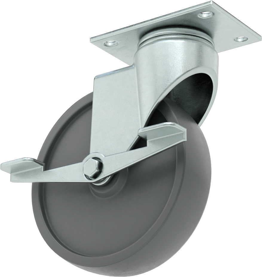 Mighty-Lite Tekerlek, 3-3/4“ x 2-1/2” Plaka, Frenli ve 5" 60A Lastik Tekerlekli Döner Tekerlek