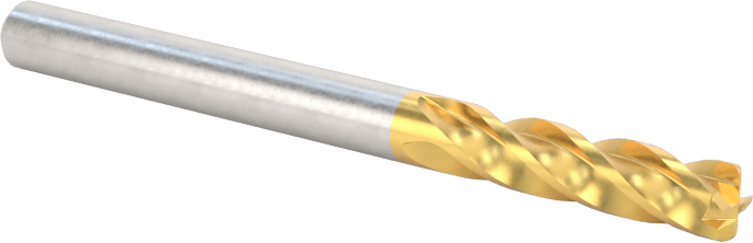 TiN Kaplamalı Karbür Yuvarlak Kenarlı Kare Uçlu Freze, 4 Kanallı, 1/8" Freze Çapı, 0,02" Köşe Kesim Yarıçapı