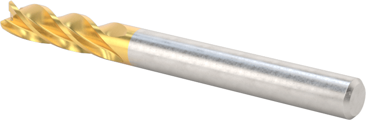 TiN Kaplamalı Karbür Yuvarlak Kenarlı Kare Uçlu Freze, 4 Kanallı, 3/16" Freze Çapı, 0,02" Köşe Kesim Yarıçapı