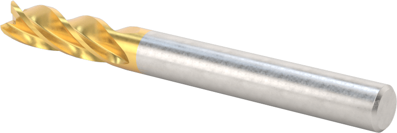 TiN Kaplamalı Karbür Yuvarlak Kenarlı Kare Uçlu Freze, 4 Kanallı, 1/4" Freze Çapı, 0,015 inç Köşe Kesim Yarıçapı