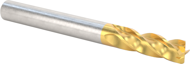 TiN Kaplamalı Karbür Yuvarlak Kenarlı Kare Uçlu Freze, 4 Kanallı, 1/4" Freze Çapı, 0,02" Köşe Kesim Yarıçapı