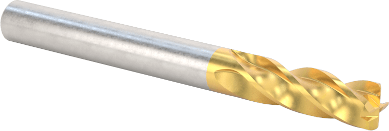 TiN Kaplamalı Karbür Yuvarlak Kenarlı Kare Uçlu Freze, 4 Kanallı, 1/4" Freze Çapı, 0,03" Köşe Kesim Yarıçapı