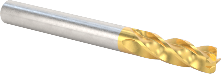 TiN Kaplamalı Karbür Yuvarlak Kenarlı Kare Uçlu Freze, 4 Kanallı, 1/4" Freze Çapı, 0,045" Köşe Kesim Yarıçapı