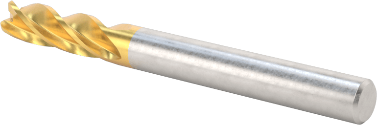 TiN Kaplamalı Karbür Yuvarlak Kenarlı Kare Uçlu Freze, 4 Kanallı, 1/4" Freze Çapı, 0,045" Köşe Kesim Yarıçapı