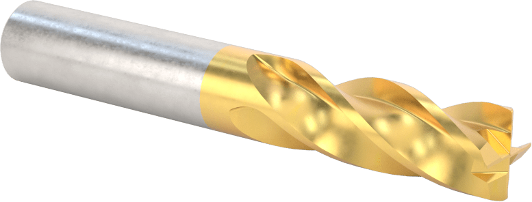 TiN Kaplamalı Karbür Yuvarlak Kenarlı Kare Uçlu Freze, 4 Kanallı, 3/8" Freze Çapı, 0,015 inç Köşe Kesim Yarıçapı