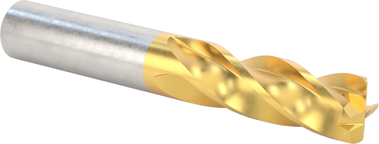 TiN Kaplamalı Karbür Yuvarlak Kenarlı Kare Uçlu Freze, 4 Kanallı, 3/8" Freze Çapı, 0,045" Köşe Kesim Yarıçapı