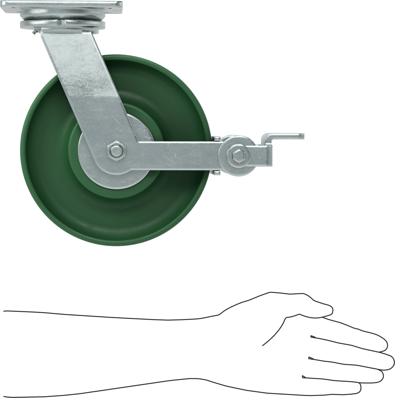 5“ x 4” Montaj Plakalı Yüksek Kapasiteli Spartan Tekerlek, Frenli ve 8" Çapında 75D Poliüretan Tekerlekli Döner Tekerlek