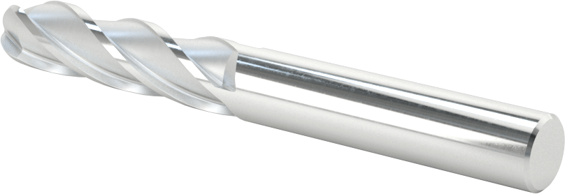 Kaplamasız Yüksek Hızlı Çelik Küresel Freze, 4 Kanallı, 3/8" Freze Çapı, 3-1/4" Toplam Uzunluk