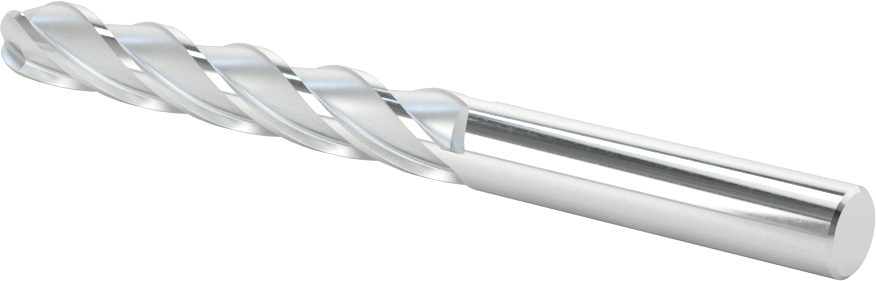 Kaplamasız Yüksek Hızlı Çelik Küresel Freze, 4 Kanallı, 3/8" Freze Çapı, 4-5/16" Toplam Uzunluk