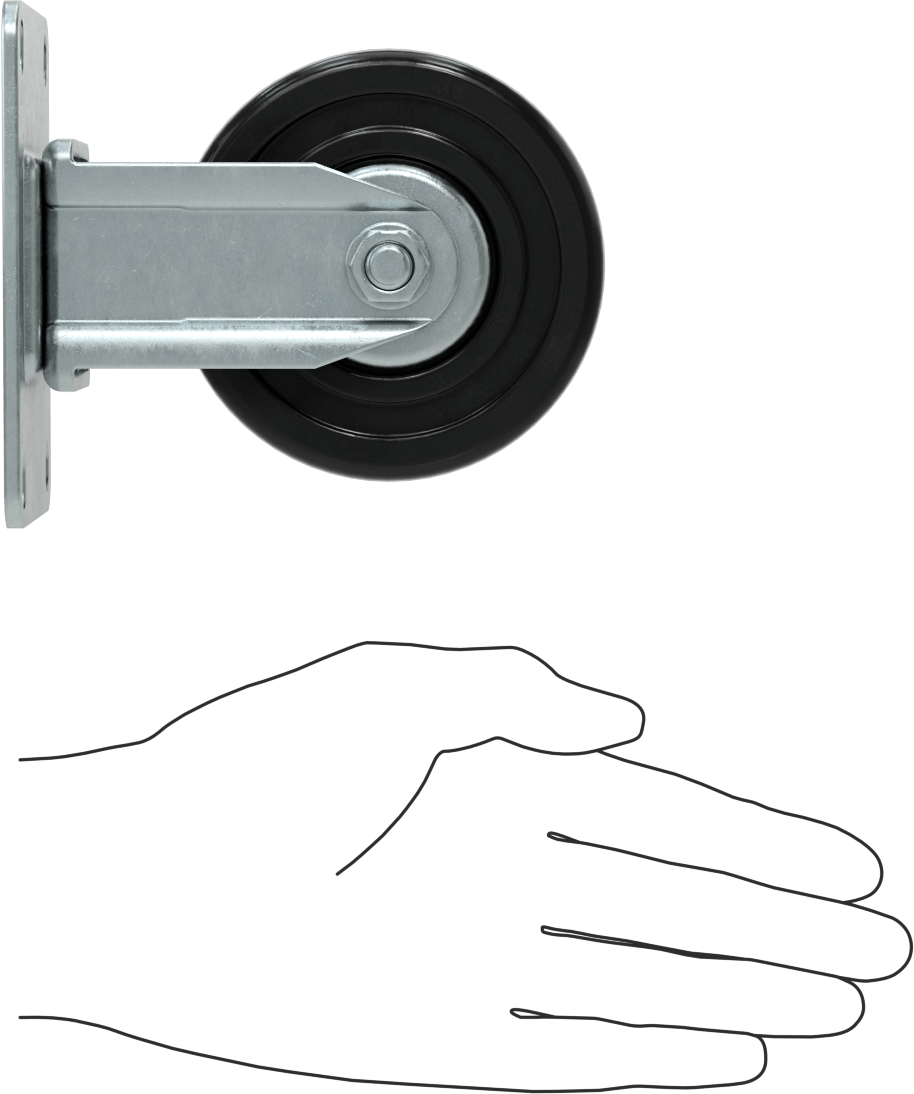 4-1/8“ x 3-1/8” Plakalı Debris-Guard Tekerlek, 3-1/2" Çaplı Siyah Tread-on-Core Kauçuk Tekerlekli Sert