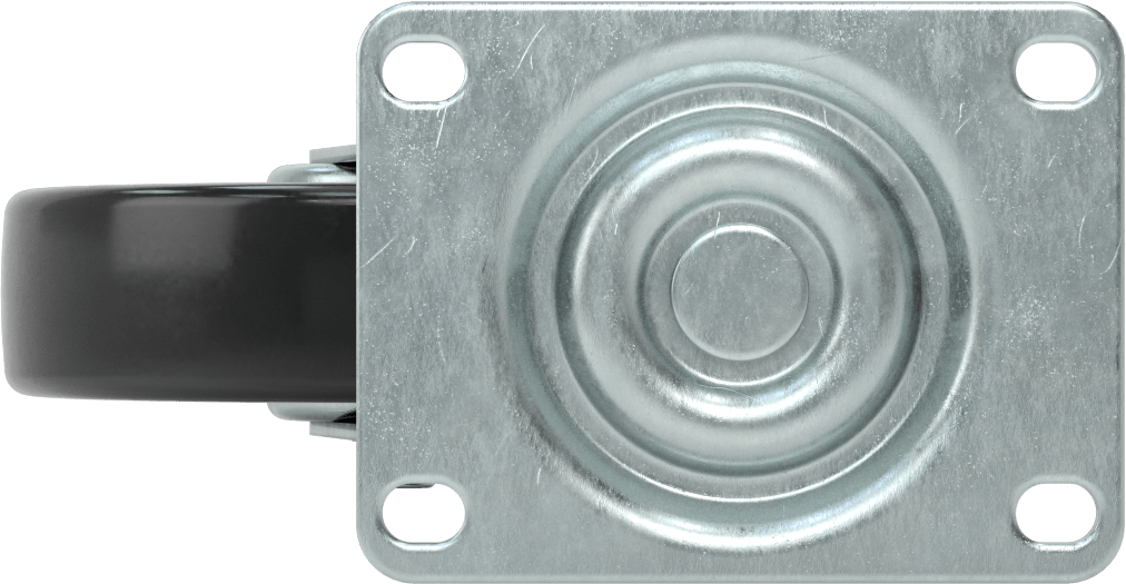 4-1/8“ x 3-1/8” Plakalı Debris-Guard Tekerlek, 5" Çaplı Siyah Tread-on-Core Kauçuk Tekerlekli Döner Tekerlek
