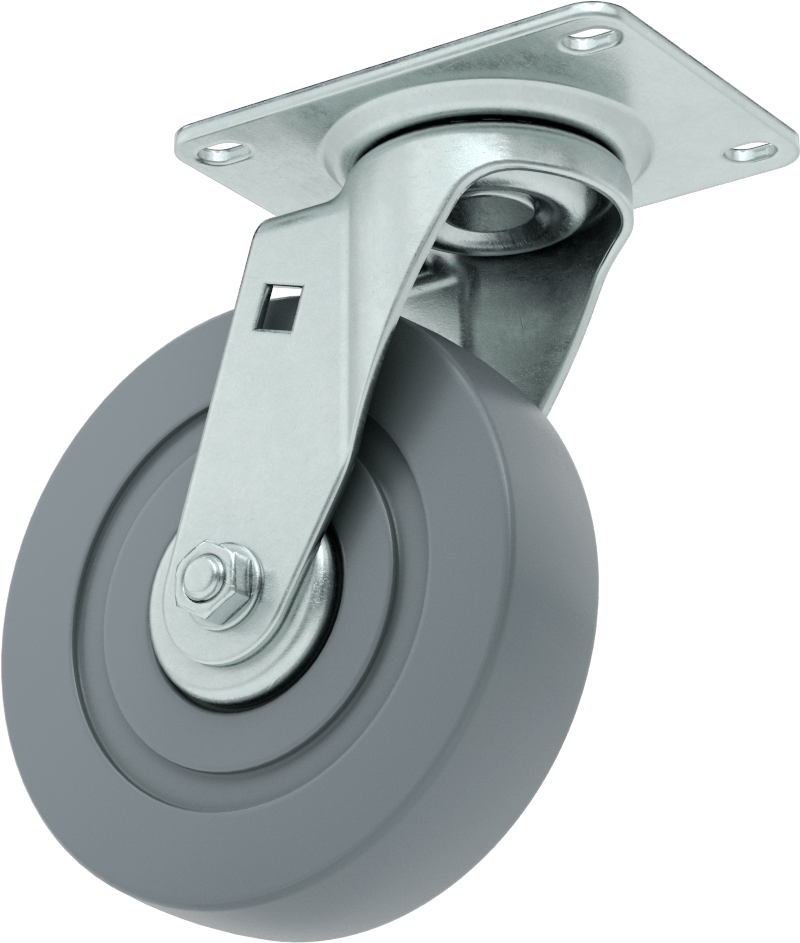 4-1/8“ x 3-1/8” Plakalı Debris-Guard Tekerlek, 5" Çaplı Gri Kauçuk Tekerlekli Döner