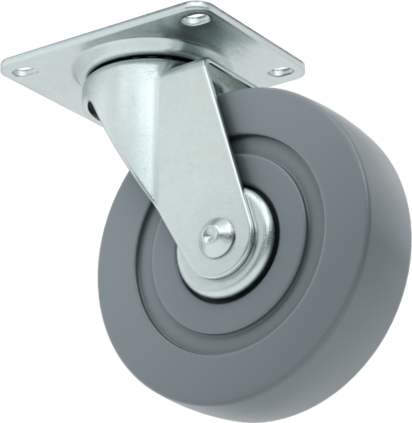 4-1/8“ x 3-1/8” Plakalı Debris-Guard Tekerlek, 5" Çaplı Gri Kauçuk Tekerlekli Döner