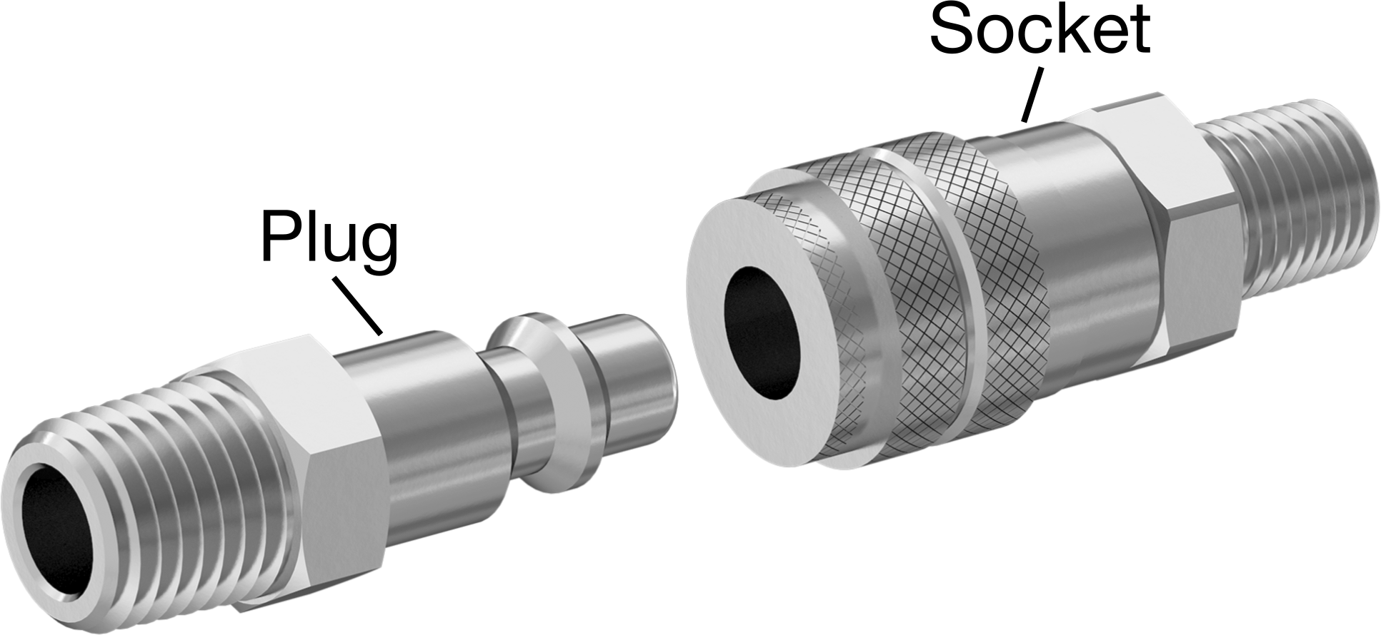 Buhar için Hızlı Ayırmalı Hortum Bağlantısı, Bas-Bağlan Soket, 1/4 Kaplin Boyutu, 1/8 NPT Erkek