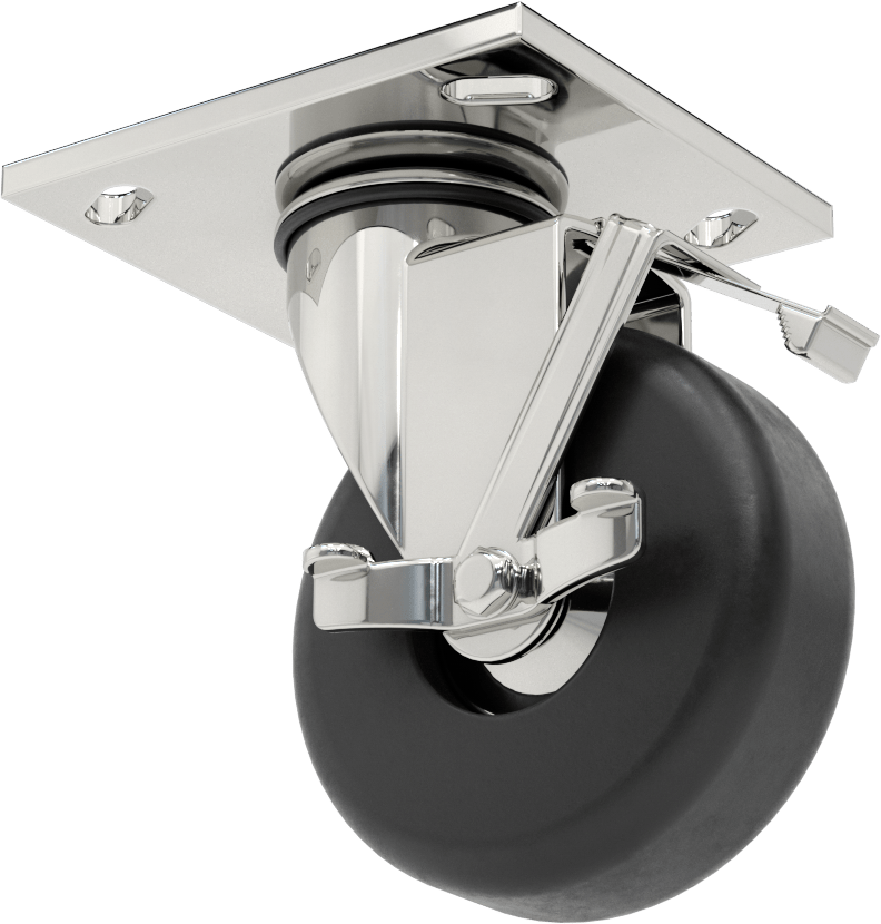 4-1/2“ x 4” Plakalı Parlak Yüzeyli Tekerlek, Frenli ve 4" Çapında Kauçuk Tekerlekli Döner Tekerlek