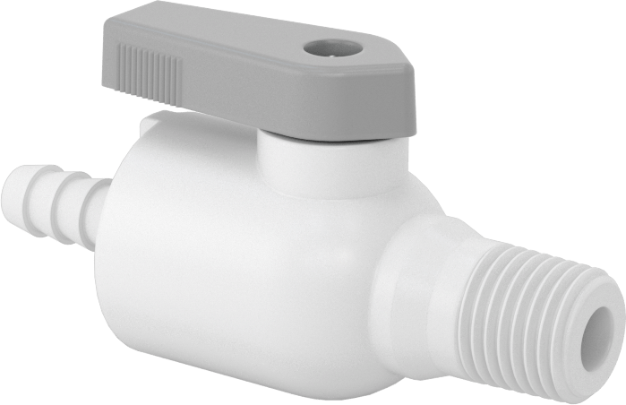 Gıda ve İçecek için Açma/Kapama Vanası, Polipropilen, 1/4 NPT Erkek x 1/4" İç Çaplı Boru için Dikenli Uç