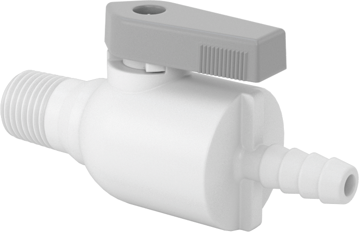 Gıda ve İçecek için Açma/Kapama Vanası, Polipropilen, 1/4 NPT Erkek x 1/4" İç Çaplı Boru için Dikenli Uç