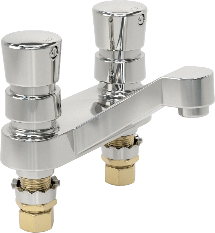 Gecikmeli Otomatik Kapanma Lavabo Musluğu, İki adet 1/2 NPS Alt Girişli ve 3-3/4" Uzunlukta Musluklu
