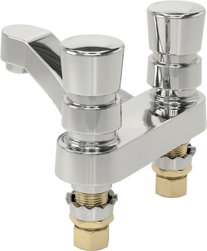 Gecikmeli Otomatik Kapanma Lavabo Musluğu, İki adet 1/2 NPS Alt Girişli ve 3-3/4" Uzunlukta Musluklu
