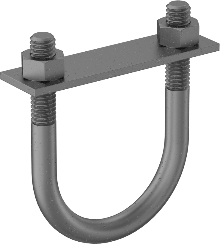 Galvanizli Çelik U Cıvatası, Montaj Plakası ile, 5/16"-18 Diş Boyutu, 1-3/4" ID