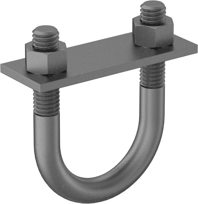 Galvanizli Çelik U Cıvatası, Montaj Plakası ile, 3/8"-16 Diş Boyutu, 1-1/2" ID
