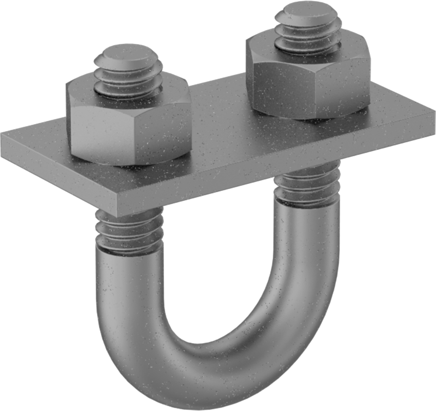 Galvanizli Çelik U Cıvatası, Montaj Plakası ile, 1/4"-20 Diş Boyutu, 9/16" ID